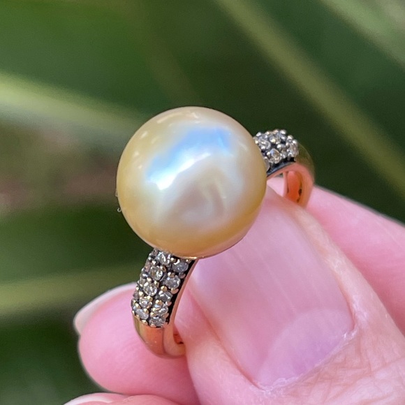 Vintage Jewelry - Natural champagne diamond pearl gold plated sterling silver size 8 ring